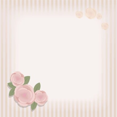 Ortasındaki yazıt, büyük bileşimi tozlu pembe gül alt sol köşedeki alt ve sağ üst köşedeki yarı saydam gül boş ışık dikdörtgen alanın ile beyaz eski retro vektör kare kartpostal ile çizgili pembe.