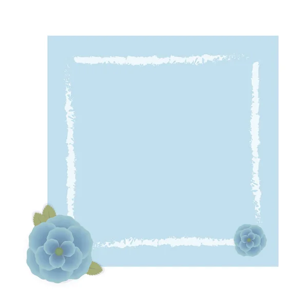 Blue Simple Square Postcard Stripes Blue Voluminous Hand Drawn Flowers — стоковый вектор