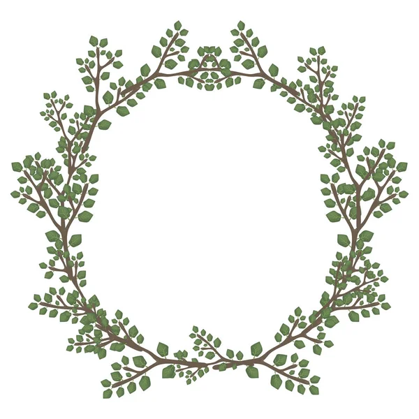 Green Wreath Branch Leaves Forest Vector Isolated Object White Background — Stock Vector