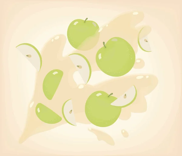 Зелені Яскраві Зрізані Скибочки Насінням Соняшнику Круглими Яблуками Летять Фоні — стоковий вектор