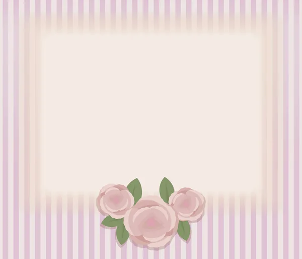 Cartão Vintage Retro Listrado Com Composição Três Rosas Rosa Folhas — Vetor de Stock