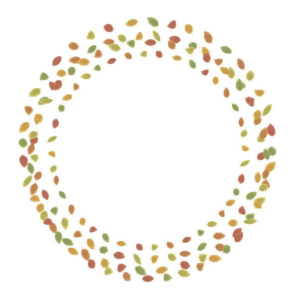 一个简单的圆形花圈由秋天小叶子在红色 绿色线在白色背景向量例证 — 图库矢量图片