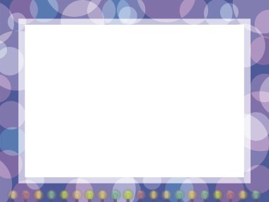 Mor bir arka plan üzerinde beyaz bir orta vektör ile çok renkli çelenk ile çerçeveli kartpostal.