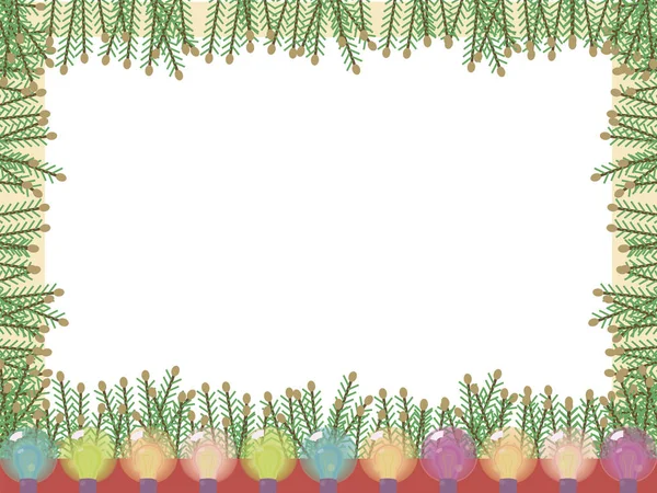 크리스마스 지점과 빛나는 색깔된 배경에 프레임 — 스톡 벡터