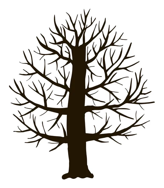 Siyah Vektör Kontur Ağacının Yaprak Döken Basit Kalın Dallı Stilize — Stok Vektör