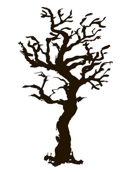 Siyah Vektör Kontur Ağacının Yaprak Döken Bükülmüş Çetrefilli Dallı Stilize — Stok Vektör