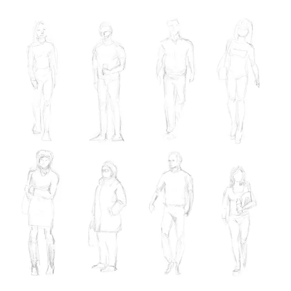 Black White Outlines Outline Simple Pencil Drawings Human Figures Women — Stock Photo, Image