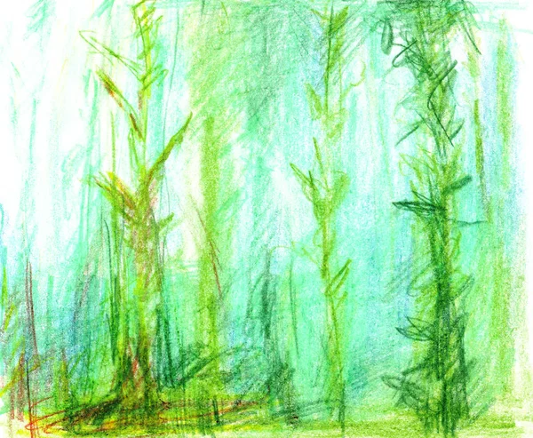 Plantes d'algues sous-marines au fond du lac grandissent dans l'eau bleue, dessin négligent avec des crayons d'aquarelle . — Photo