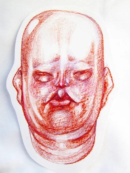 Výkres hlavy hustého růžového čínského gentlemana s tlustými tvářemi a záhyby na krku a obličeji. — Stock fotografie