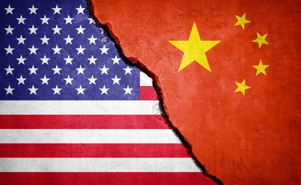 Usa China Conflict Country Flags Broken Wall Illustration — Stock Photo, Image