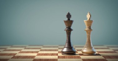 Satranç tahtasındaki papazlar. İş, strateji, çatışma ve liderlik kavramı.