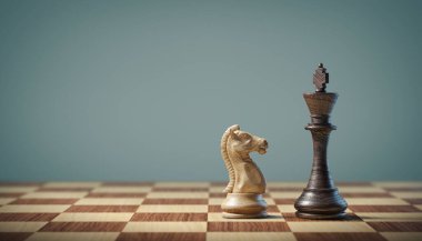 Satranç tahtasındaki kral ve şövalye. İş, strateji, çatışma ve liderlik kavramı.