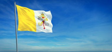 Vatikan 'ın ulusal bayrağı açık mavi gökyüzünün önünde rüzgarda dalgalanıyor.