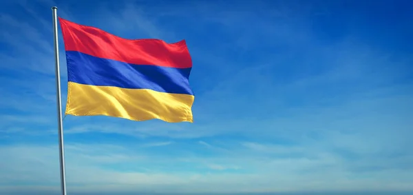 Die Armenische Nationalflagge Weht Wind Vor Einem Klaren Blauen Himmel — Stockfoto