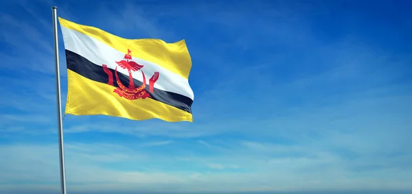 Государственный Флаг Брунея Дующий Ветру Перед Ясным Голубым Небом — стоковое фото
