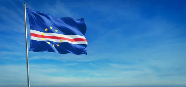 Bandera Nacional Cabo Verde Ondeando Viento Frente Cielo Azul Claro — Foto de Stock