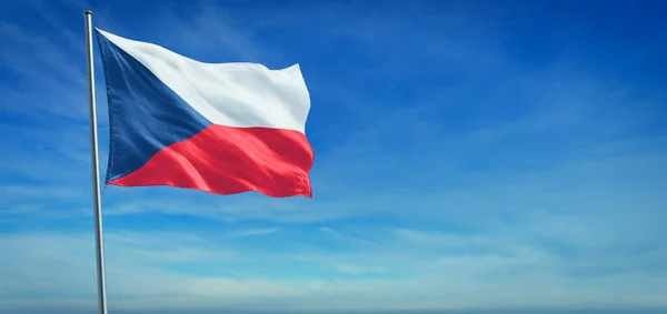 Bandera Nacional República Checa Ondeando Viento Frente Cielo Azul Claro — Foto de Stock