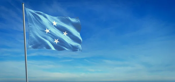 Bandera Nacional Los Estados Federados Micronesia Ondeando Viento Frente Cielo — Foto de Stock