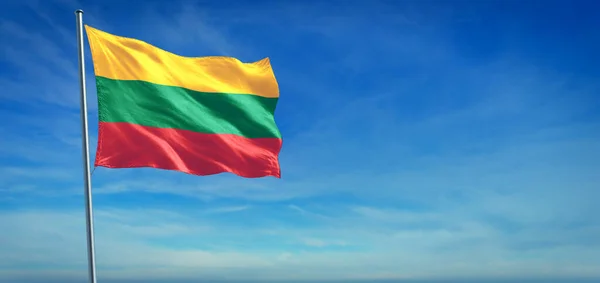 Bandeira Nacional Lituânia Soprando Vento Frente Céu Azul Claro — Fotografia de Stock
