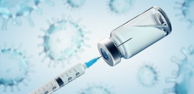 Coronavirus Covid-19 SARS-CoV-2 virüs arkaplanlı aşı veya uyuşturucu konsepti resmi