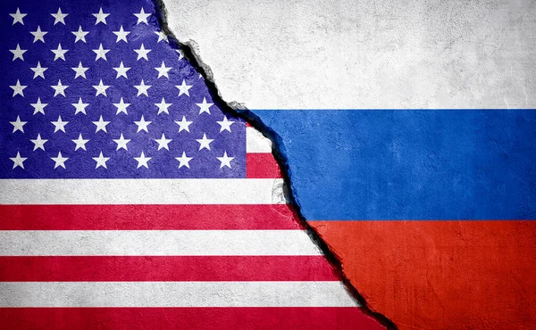 Usa Russia Conflict Country Flags Broken Wall Illustration — Stock Photo, Image