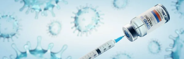 Russian Covid Coronavirus Vaccine Dan Syringe Concept Image — Stok Foto