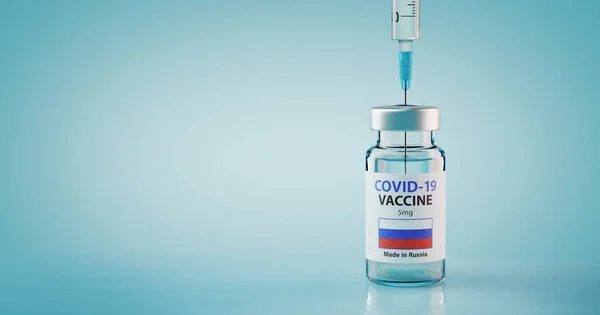 ロシアのCovid 19コロナウイルスワクチンと注射器のコンセプト画像 — ストック写真