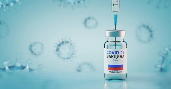Rus Covid Coronavirus Aşısı Şırınga Kavramsal Görüntüsü — Stok fotoğraf