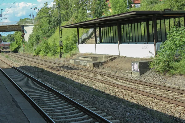 Železniční Tratě Stanice Jednoho Více Stopy Železnice Čekání Vlak — Stock fotografie