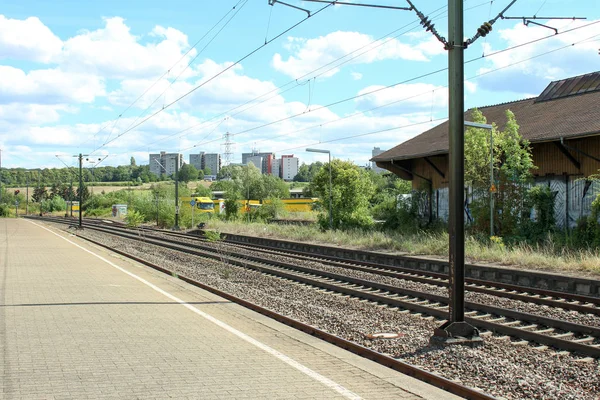 Железнодорожный Путь Станция Одно Множественные Пути Железная Дорога Ожидание Поезда — стоковое фото