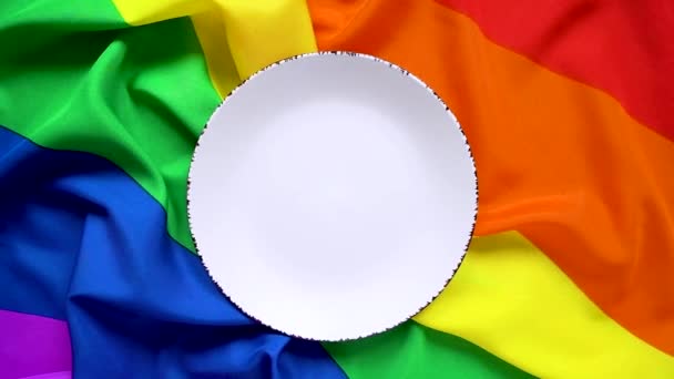 Placă Albă Fundalul Simbolului Lgbt Curcubeu Close Gay Orgoliu Fundal — Videoclip de stoc