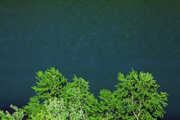 トップは緑の木々 と川の水の背景 — ストック写真