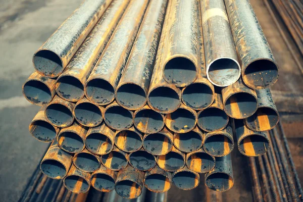Tubos Metálicos Industriais Para Construção Aquedutos — Fotografia de Stock