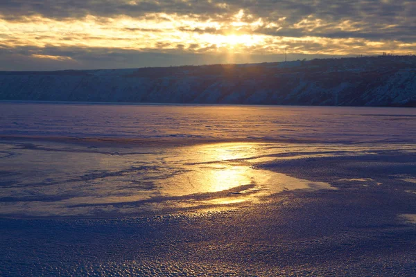 Cenário Inverno Pôr Sol — Fotografia de Stock