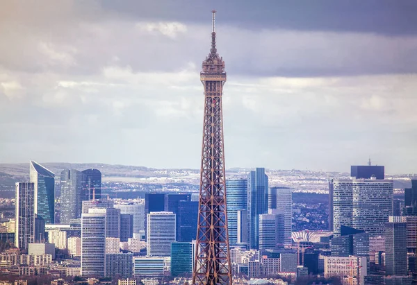 Pariser Antenne Mit Eiffelturm Und Wolkenkratzern — Stockfoto