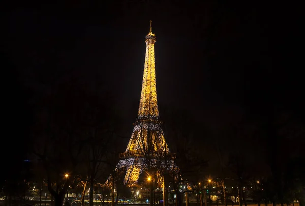 Paris Eyfel Kulesi Manzarasına Gece Zamanında — Stok fotoğraf