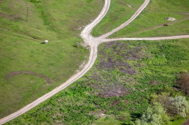 yeşil çayır ve yolları ile kırsal manzara 