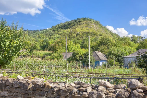 Paisagem Com Aldeia Colina Verde — Fotografia de Stock