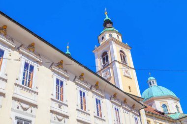 Ljubljana'daki Aziz Nikolaos Katedrali Kulesi ve Kubbesi