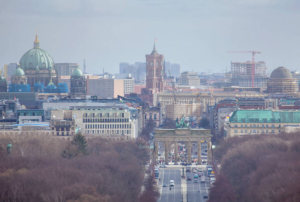 Landscape of central Berlin and Brandenburg Gate