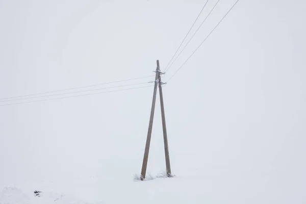 Paisagem Inverno Com Poste Elétrico — Fotografia de Stock