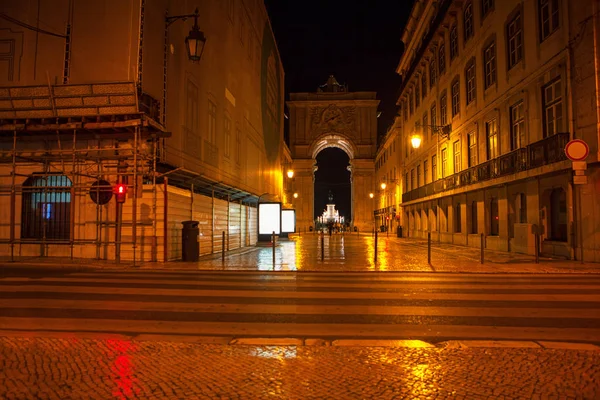 Widok Centralne Ulice Lizbony Nocą — Zdjęcie stockowe