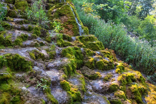 带天然水级联的绿色山 — 图库照片