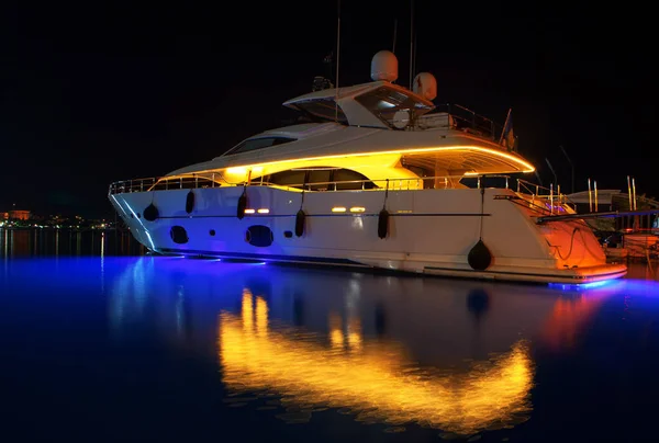 view of modern luxury yacht in the night