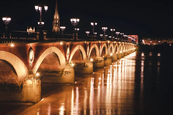 Pont Pierre Noche Burdeos Francia —  Fotos de Stock