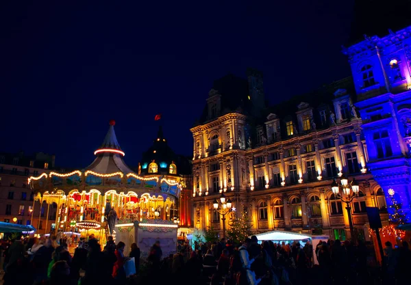 Carrousel Parisino Noche Navidad — Foto de Stock