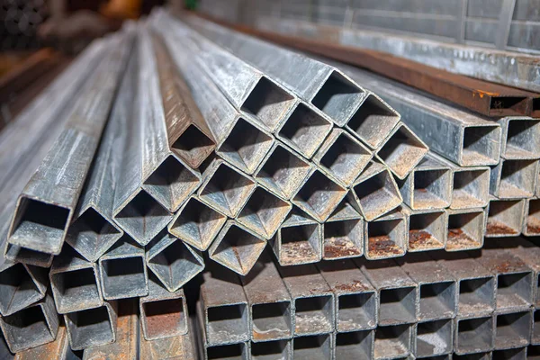 Produtos Metalúrgicos Pilha Tubos Quadrados — Fotografia de Stock