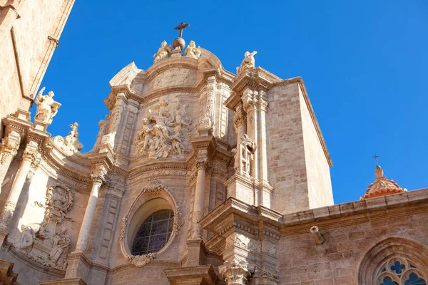 Fachada Catedral Valencia Iglesia Católica Con Esculturas — Foto de Stock