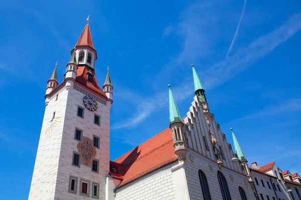 Munique Altes Rathaus Com Spires Cathedral Câmara Municipal Velha — Fotografia de Stock