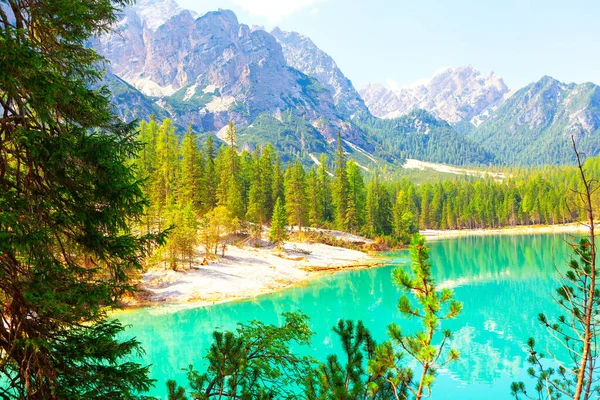 Alpen Und Pragser Seenlandschaft Der Schönste See Italiens — Stockfoto
